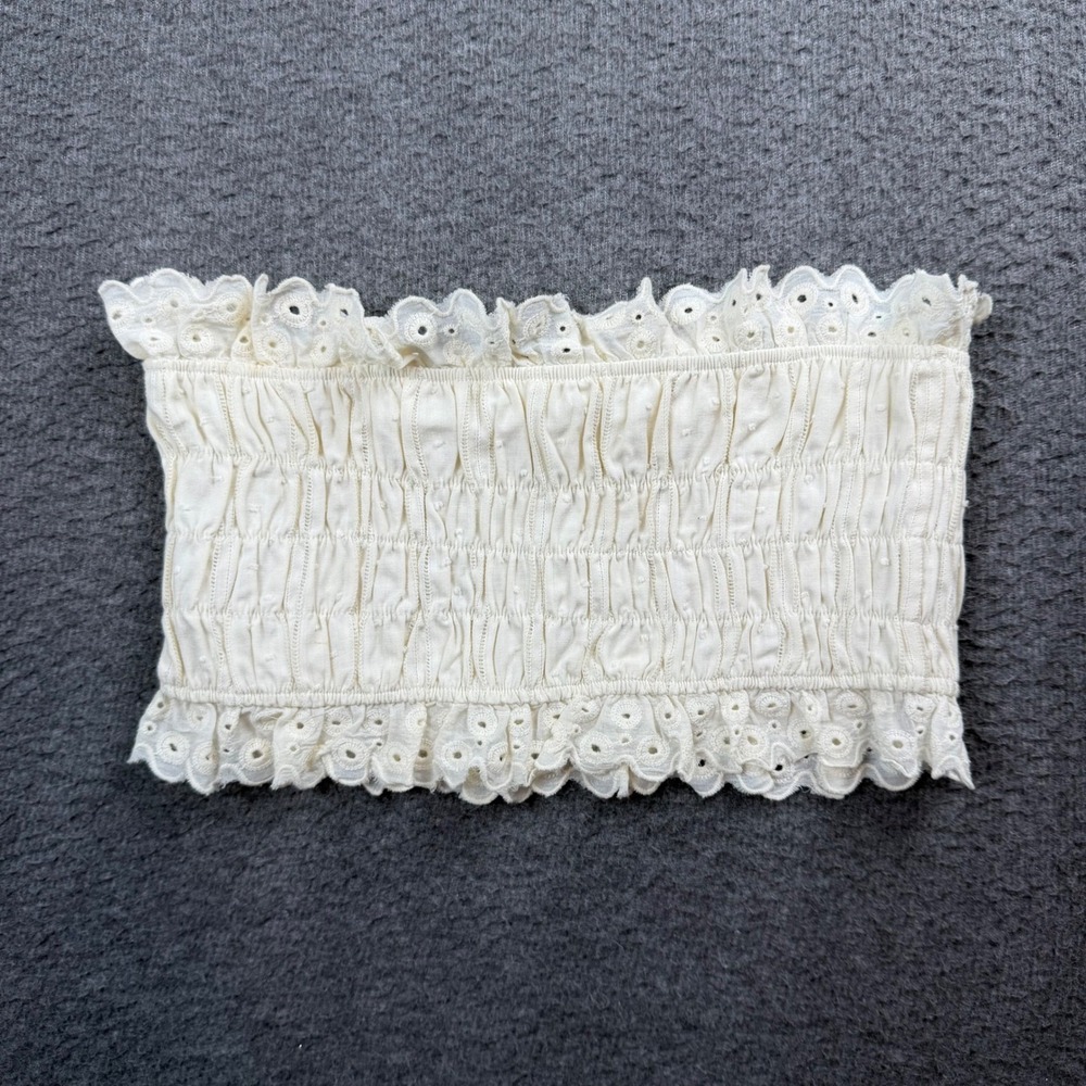 Altar'd State Tube Top Women's Medium Cream Eyelet Lace Smocked T1494